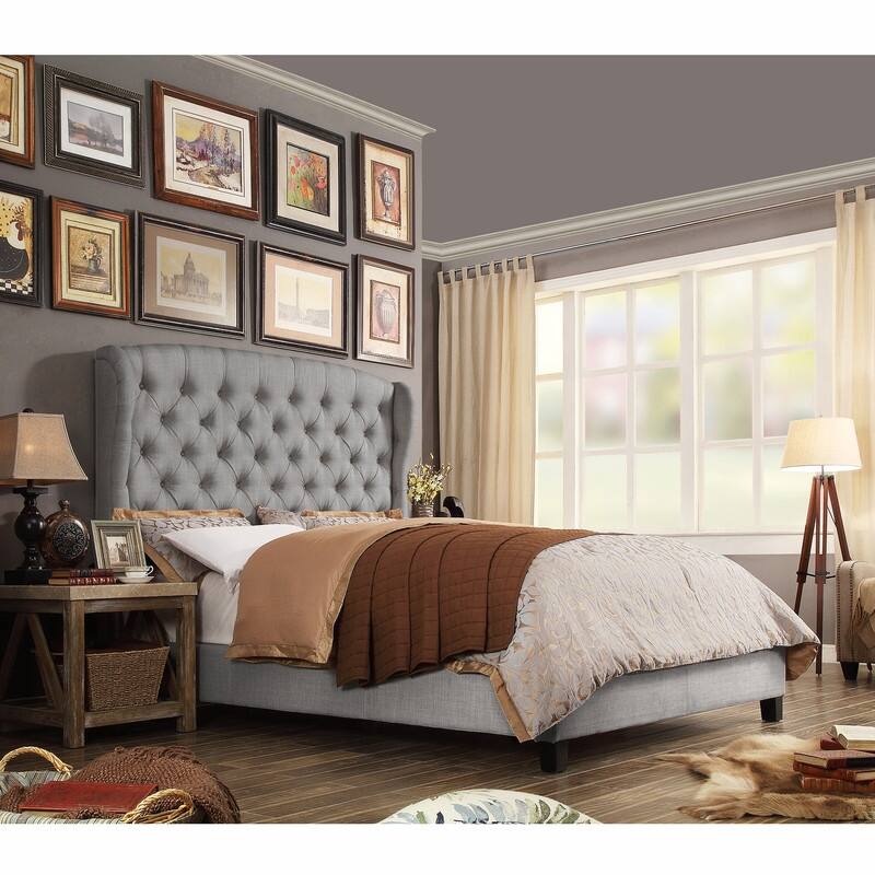 Moser Bay Florence Button Tufted Wingback Upholstered Standard Bed - Grey - Queen