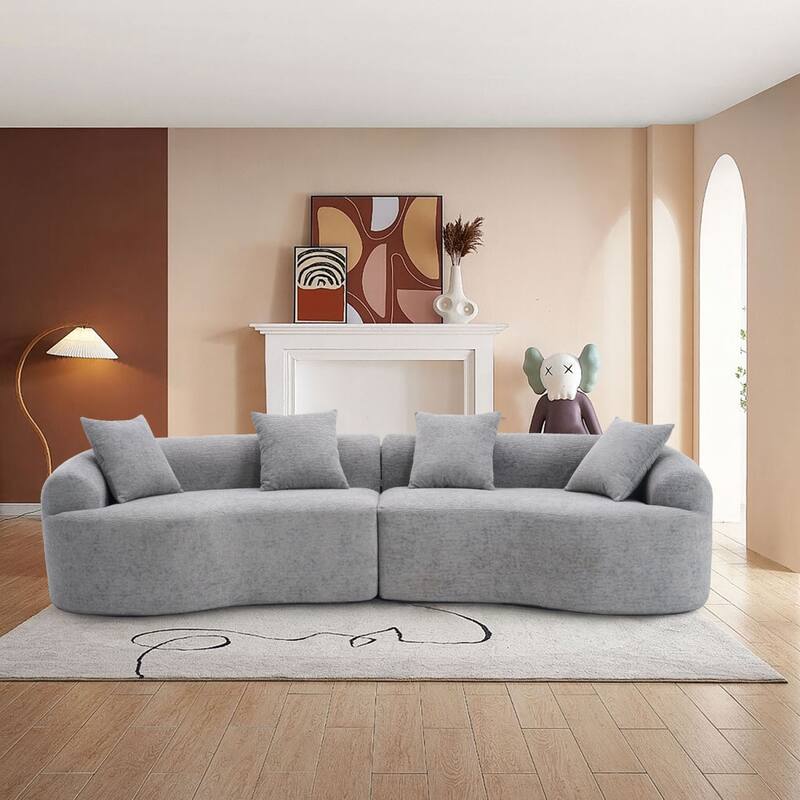 Modern Minimalist 3-Seater Frame-Free Compressed Chenille Upholstered Sectional Sofa - Grey