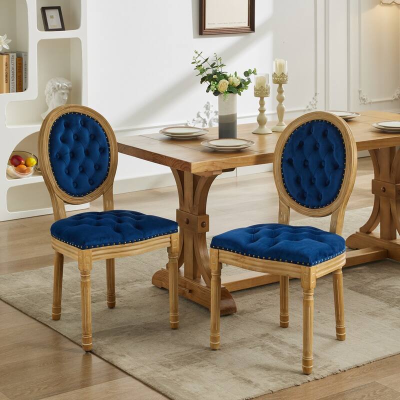 French Style Velvet Dining Chairs Set of 2, Dining Chair with Solid Wood Frame/Nailhead Trim