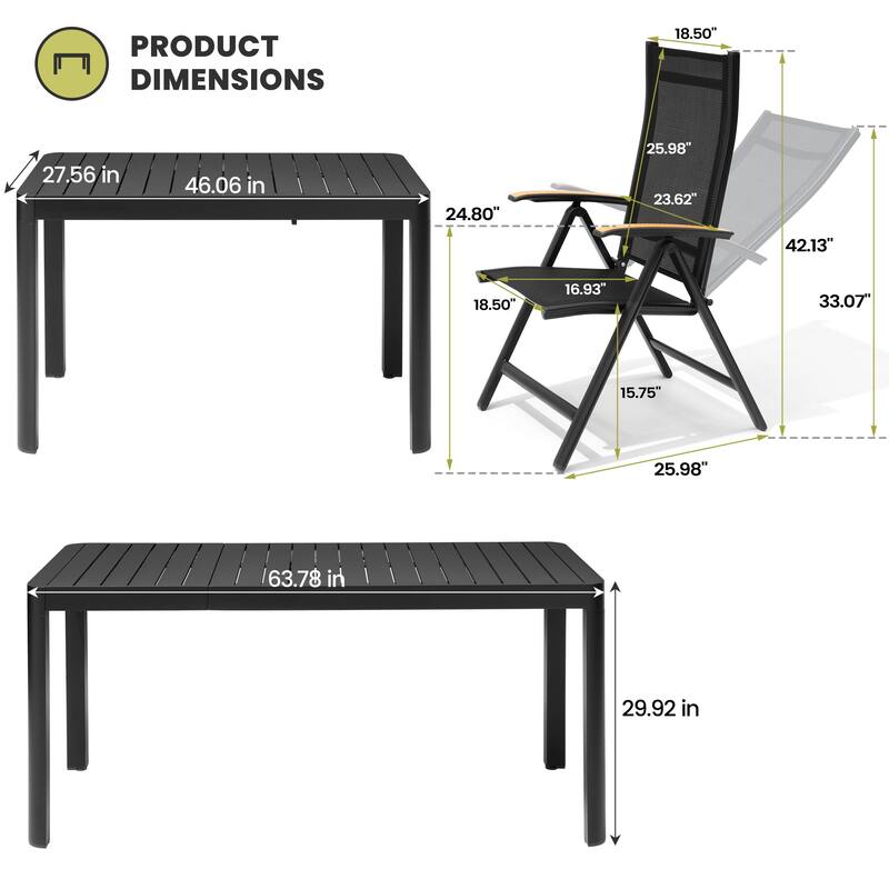 7-Piece Outdoor Patio Dining Set Aluminum Extendable Table with Adjustable Folding Chairs