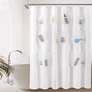 Mesh Pocket Water Repellent Shower Curtain