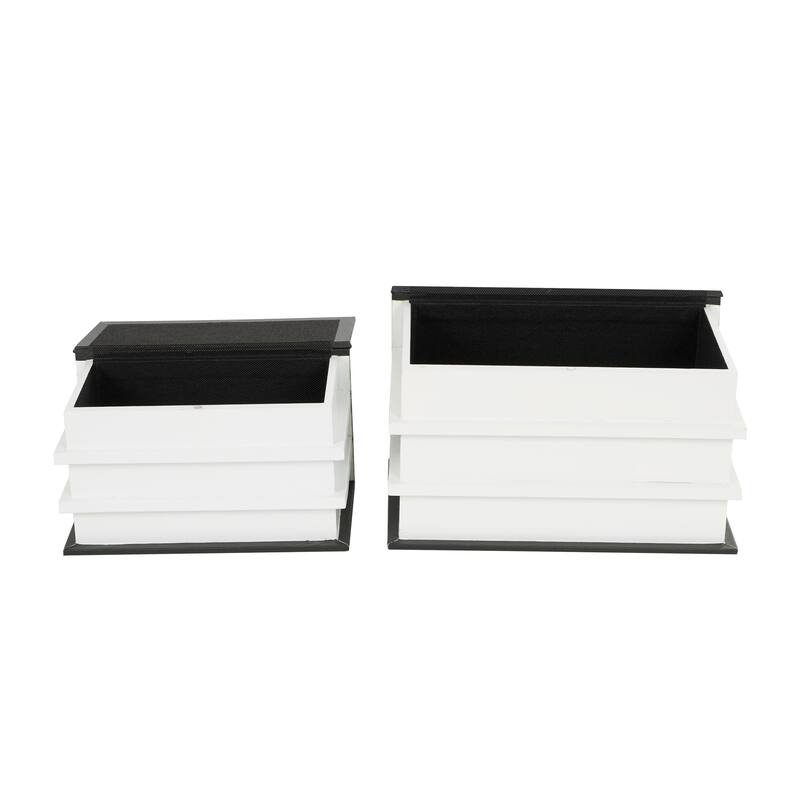 White or Black Canvas Faux Storage Book Box with Live, Laugh, Love Text (Set of 2)