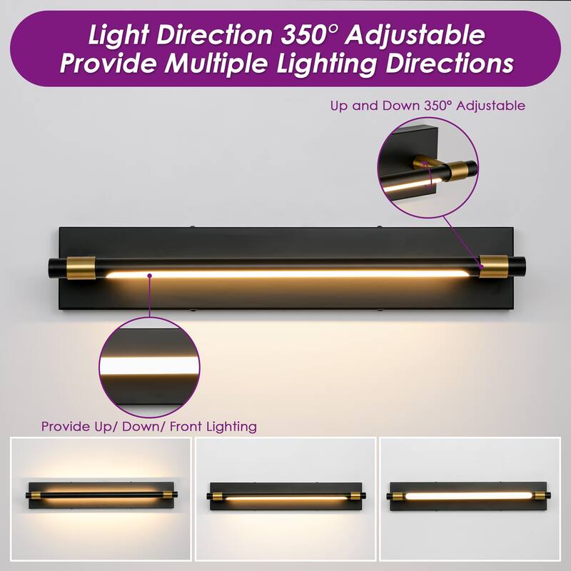 1-Light Modern Black/Gold Rotatable Linear LED Bathroom Vanity Light