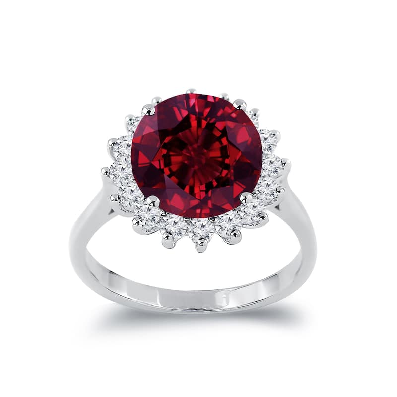 Auriya 5 3/8ct Round Red Ruby Sunburst Halo Diamond Ring 5/8ctw 18K Gold
