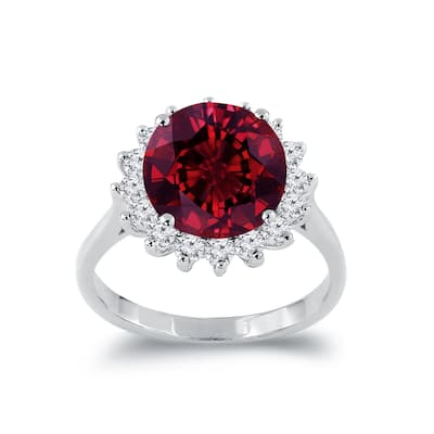 Auriya 5 3/8ct Round Red Ruby Sunburst Halo Diamond Ring 5/8ctw 18K Gold