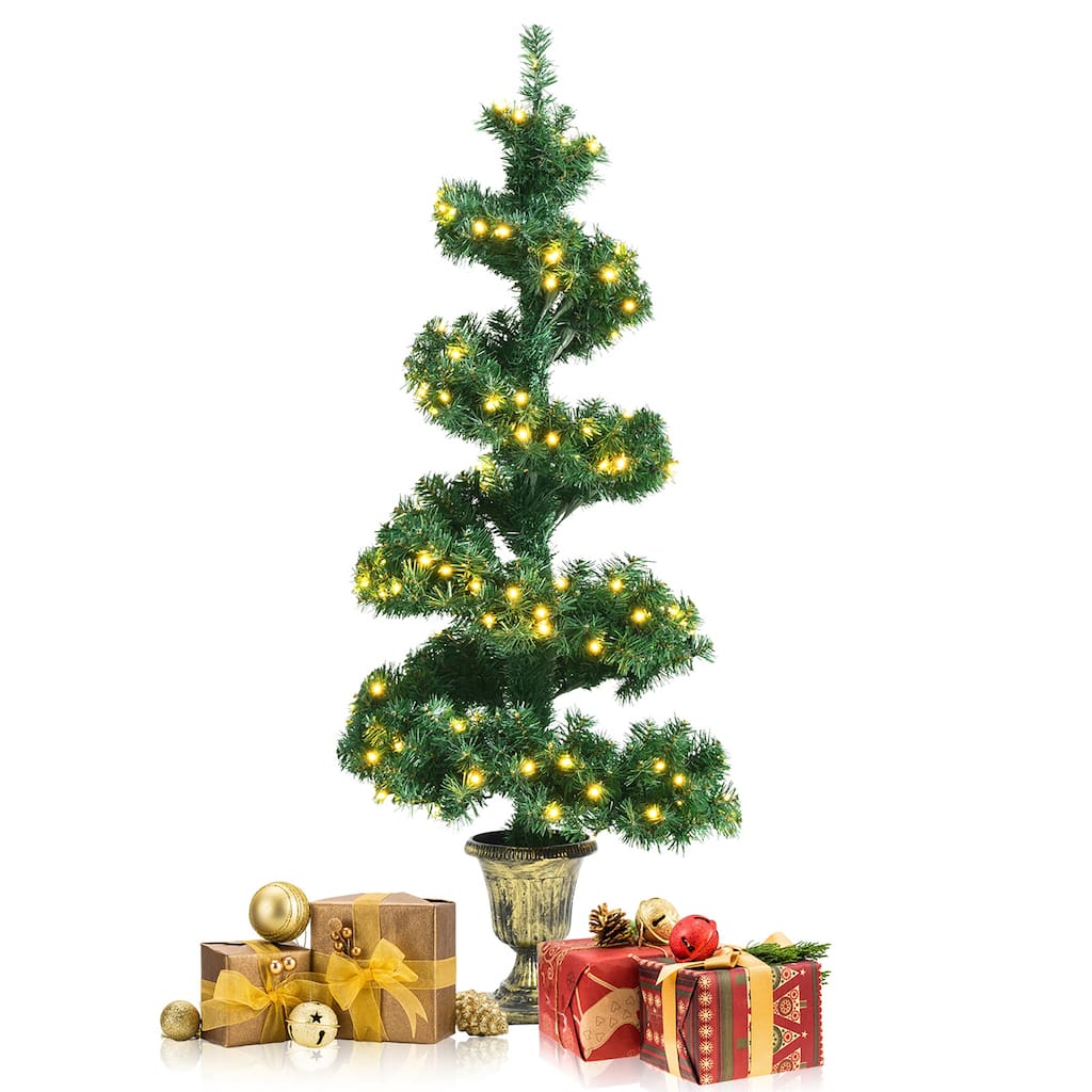 4FT Pre-lit Spiral Artificial Christmas Entrance Tree w/ Lights &
