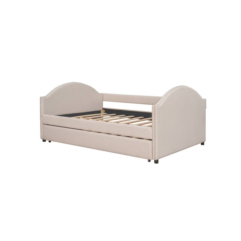 Upholstered Daybed with Trundle, Wood Slat Support