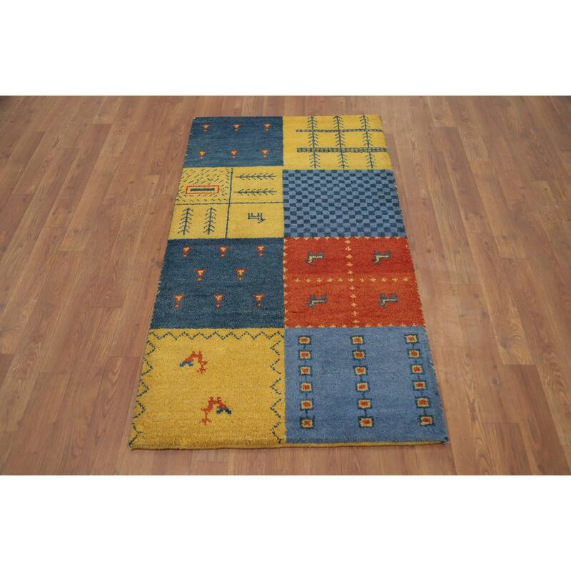 Hand Knotted Oriental 100% Wool Carpet Tribal Animal Pictorial Multi-Colored Gabbeh Area Rug - 4' 1'' X 2' 5''