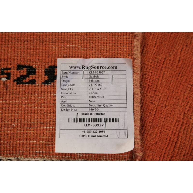 Orange Modern Gabbeh Oriental Area Rug Solid Hand-Knotted Wool Carpet - 5'3" x 7'11"