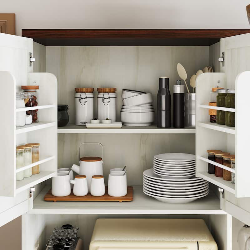 71" Farmhouse Kitchen Pantry Sideboard with Cabinet and Drawer, Multifunctional Kitchen Buffet with Hutch and Glass Holder