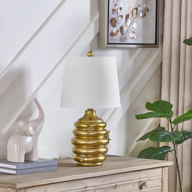 20"H Gold Resin Honeycomb Table Lamp With Shade - 11" x 11" x 20"
