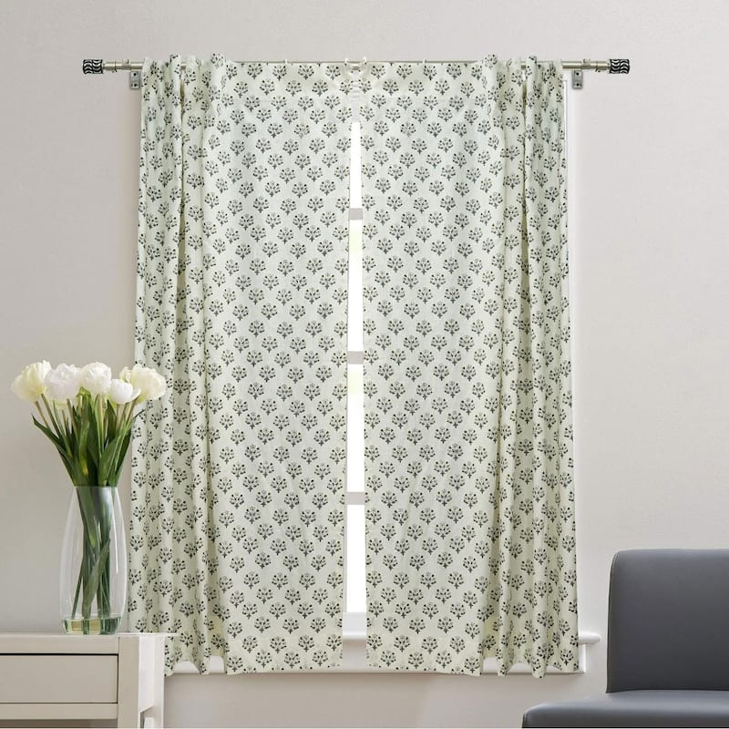 Fabdivine Handmade Block Print Floral Curtain Perfect for Room or Window Décor