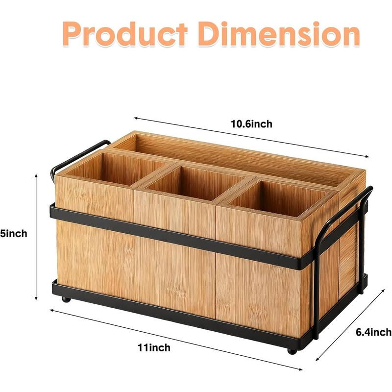 4-in-1 Kitchen Bamboo Flatware Caddy with Removable Compartments