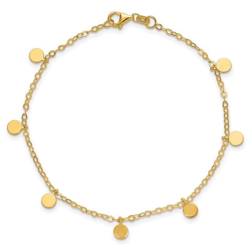 Curata 14k Yellow Gold 7.25" Round Dangle Disc Chain Bracelet