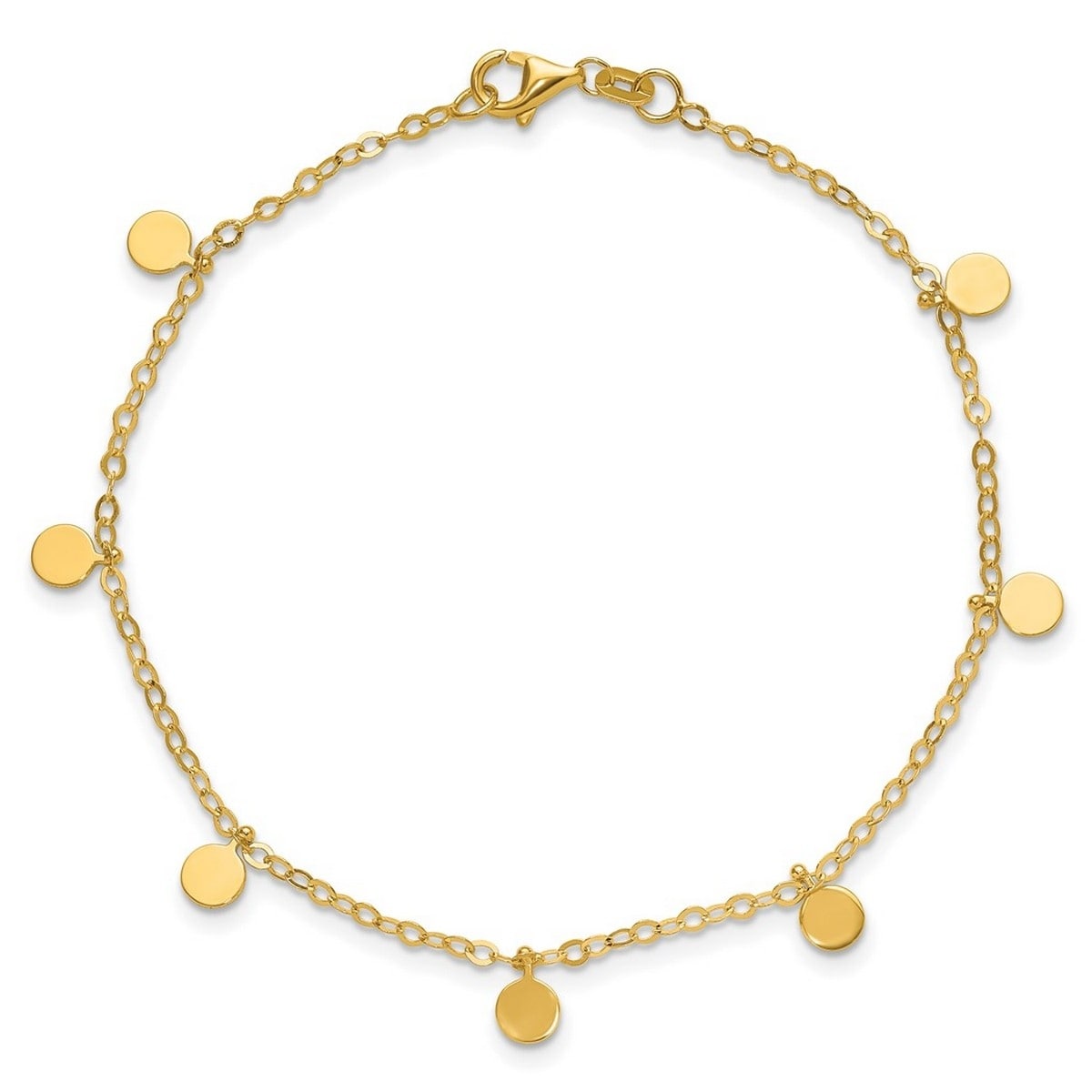 Curata 14k Yellow Gold 7.25" Round Dangle Disc Chain Bracelet