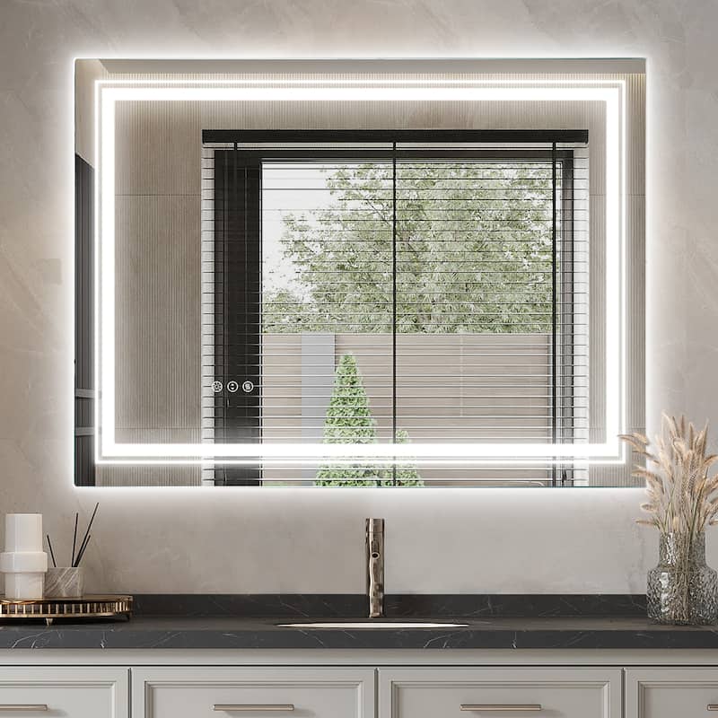 LED Bathroom Vanity Mirror with Front and Backlit, Anti-Fog for Bedroom,Hotel - 60x36"