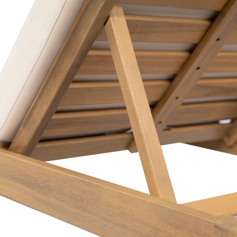 Christopher Knight Home - Iran Outdoor Patio Acacia Wood 6-Position Adjustable Chaise Lounge Set with Water-Resistant Cushion