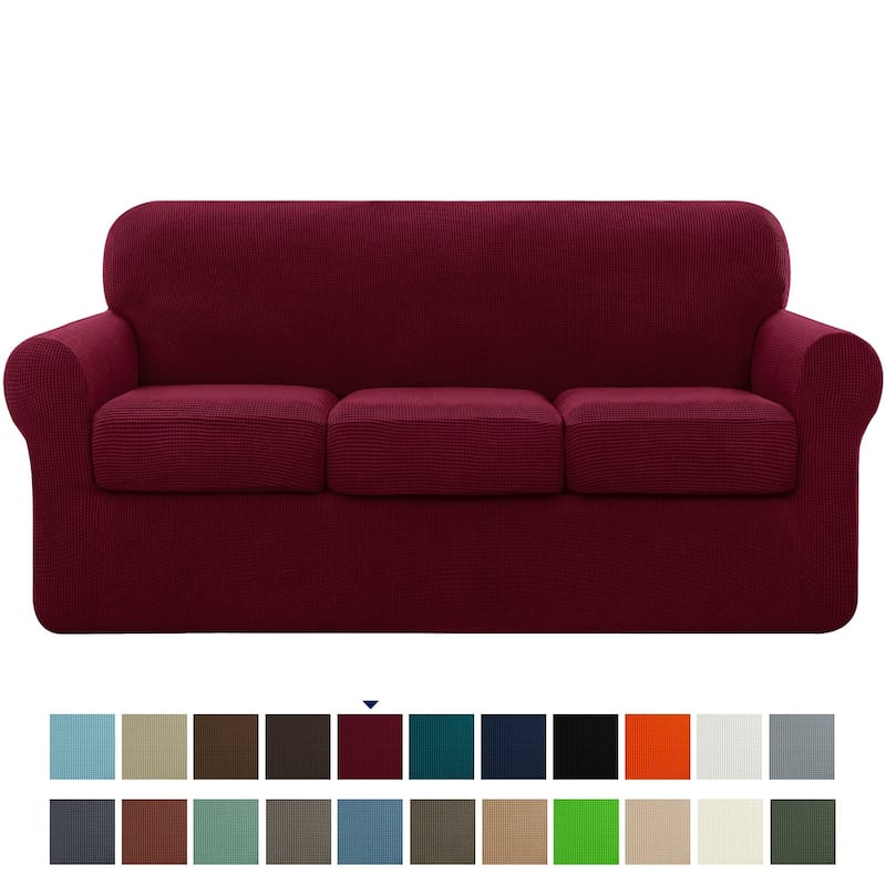 Subrtex Sofa Separate Cushion Soft Cover Slipcover Furniture Protector - Sofa - Wine