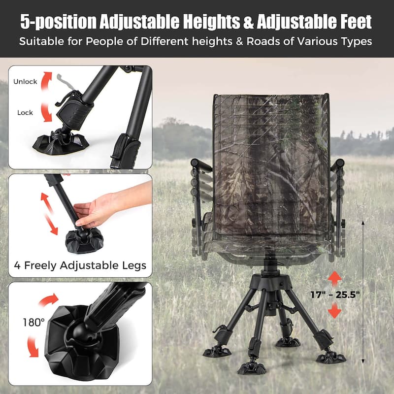 Goplus Swivel Hunting Chair with 4 360° Adjustable Legs Folding Silent - See Details