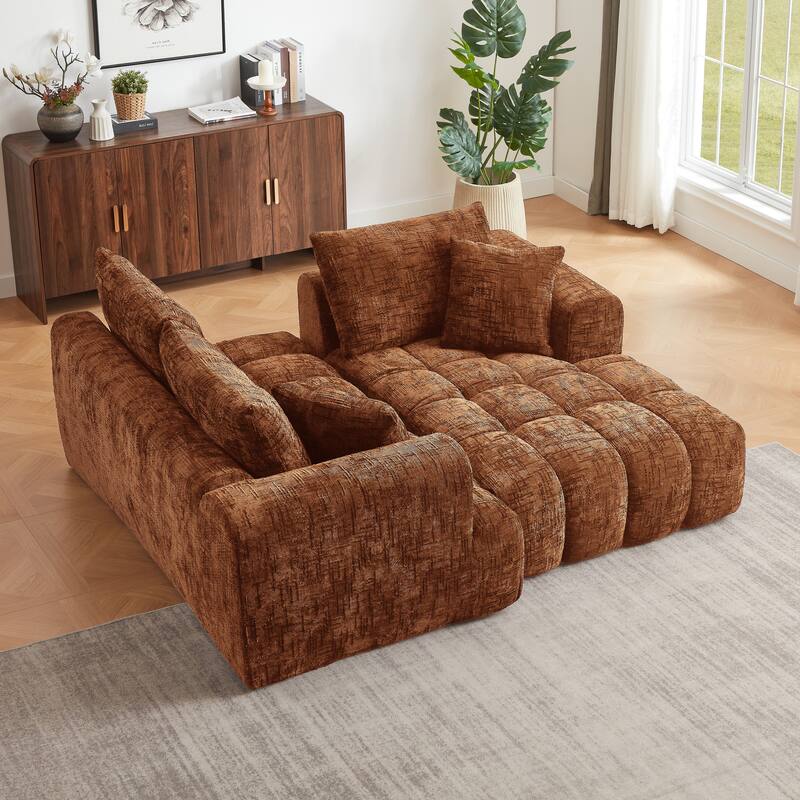 Oversized Chenille Sectional Sofa, Full-Compressed 4 Seater Sofa, Upholstered Sleeper Couch with L-Shape Chaise