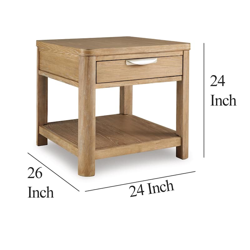 Renie Side End Table, 1 Drawer, Open Shelf, 26 Inch Light Brown Wood