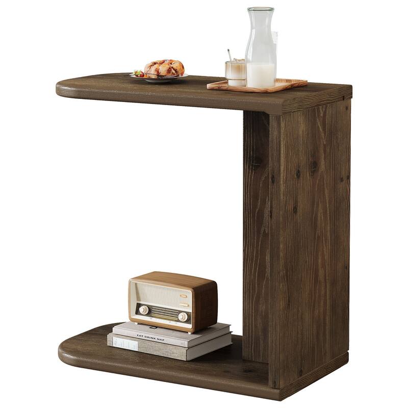 Small C-Shaped End Table, Solid Wood C Table for Sofa