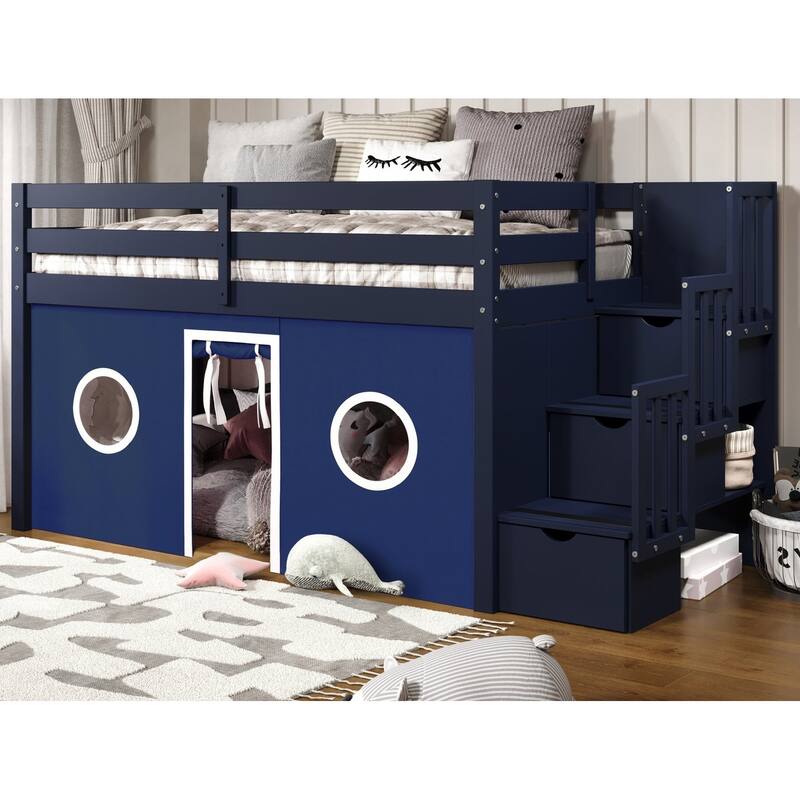 Taylor & Olive Trillium Low Loft Twin Bed with 3 Step-Stairway