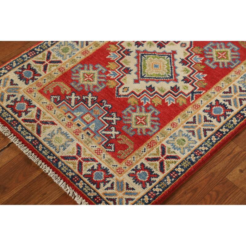 Red Kazak Oriental Foyer Rug Hand-Knotted Wool Carpet - 2'0"x 3'0"