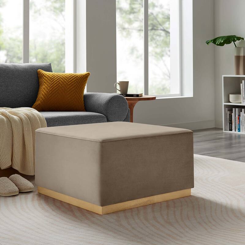 Tilden 17"/28" Square Performance Velvet Upholstered Ottoman - 28"W x 28"L x 16"H - Taupe Natural