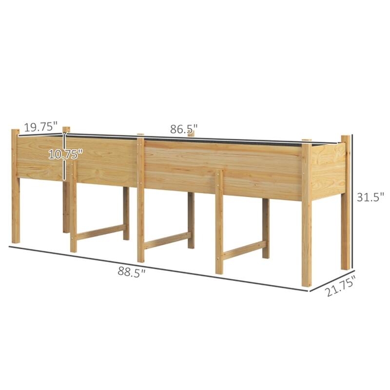 Elevated Outdoor Fir Wood Planter Box for Vegetables Herbs and Flowers with Drainage System - 88.5" L x 21.75" W x 31.5" H