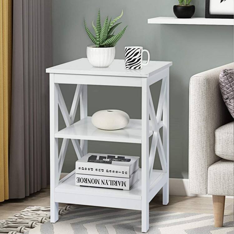 Nightstand 3-Tier X-Design with Storage Shelves