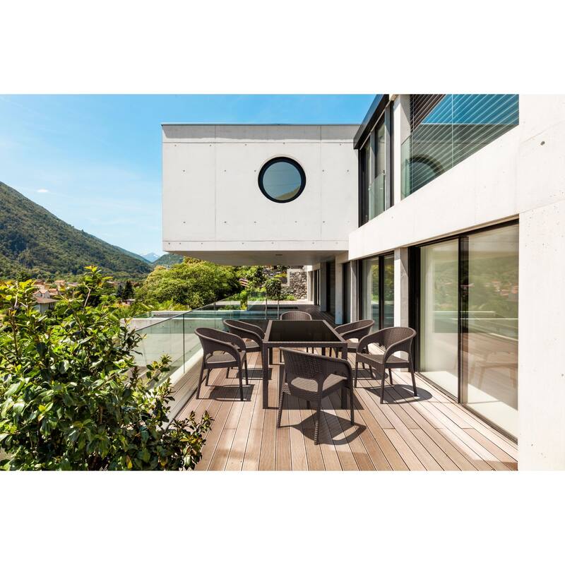 32" Brown Wickerlook Patio Stackable Dining Arm Chair