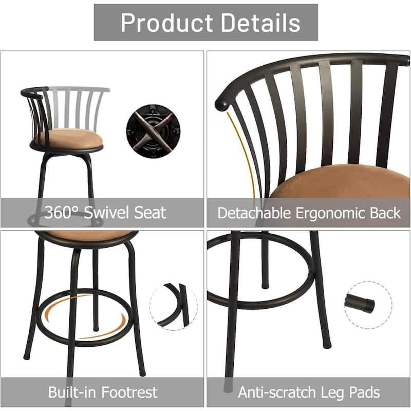 HomyLin Country Style Swivel Barstools for Kitchen Island Pub, Brown