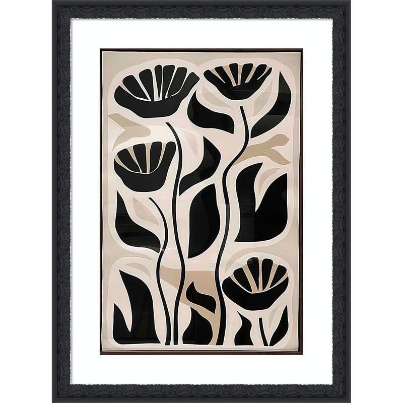 Floral Contrast by Tradelink inhouse artist Wood Framed Wall Art Print - Bethany Black