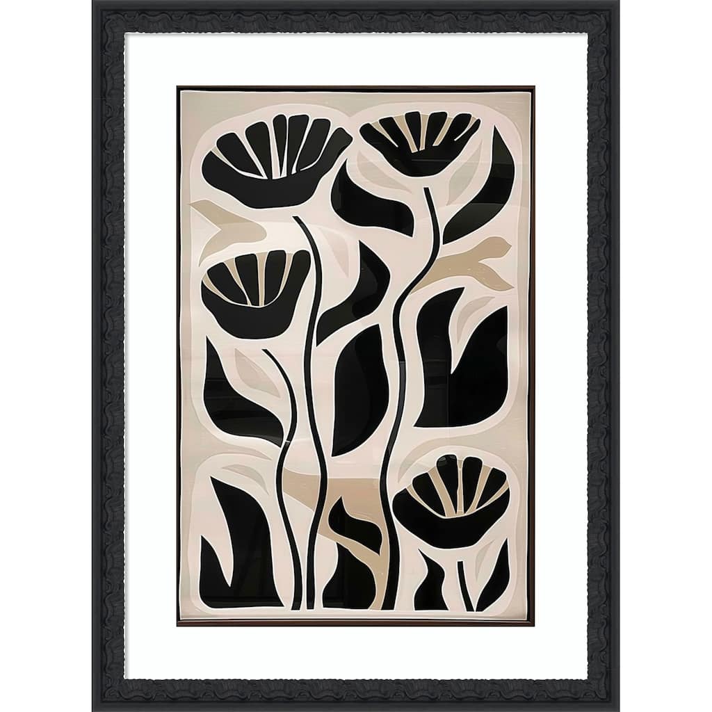 Floral Contrast by Tradelink inhouse artist Wood Framed Wall Art Print - Bethany Black