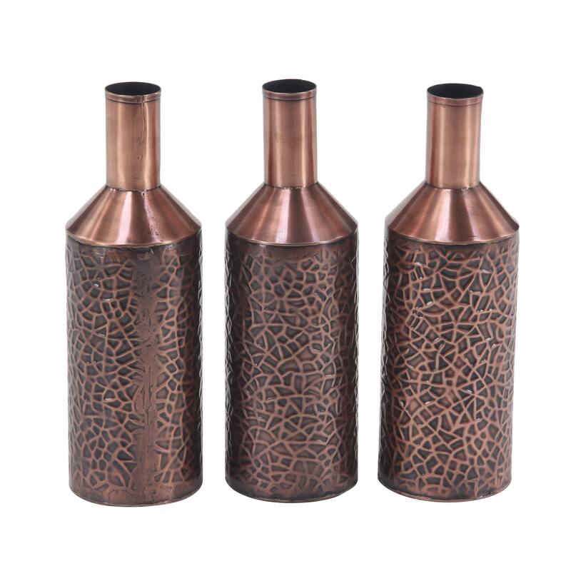 Brass Metal Rustic Vase Set of 3 12" x 4" x 4"