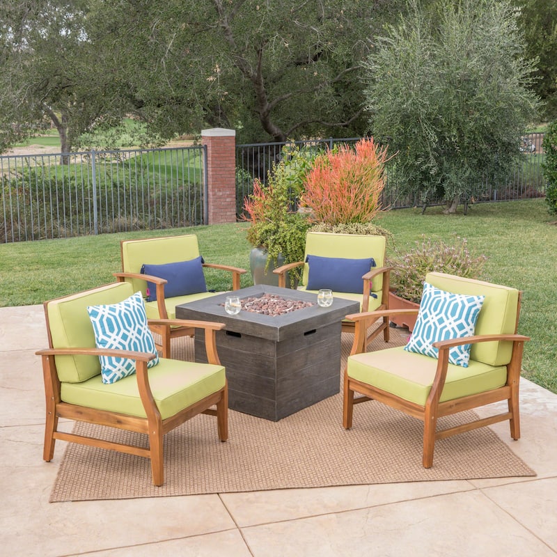 Havana Outdoor 4-seater Wood Chat Set with Fire Table by Christopher Knight Home