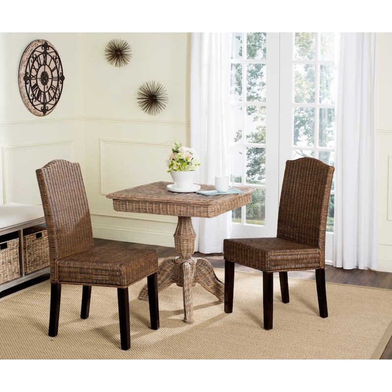 SAFAVIEH Margreet Grey Wicker Dining Chair (Set of 2) - 17.3" x 22" x 38.5" - 17"Wx22"Dx39"H - Brown/Multi