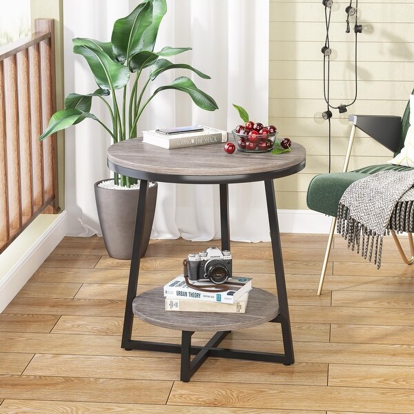 ストーンエンドテーブルS-IV FPB302 2 Tier Industrial Round Side End Table with Storage Living Room