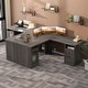 preview thumbnail 22 of 70, Modern Farmhouse L-Shape Desk with File Cabinet and Drawers, Homer Office Executive Desk with Charge Station