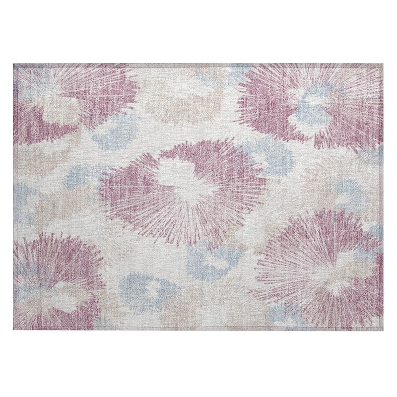 Machine Washable Indoor/Outdoor Modern Floral Chantille Rug