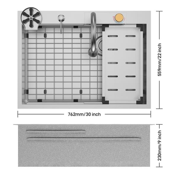 slide 2 of 7, 30In 304 Stainless Steel Kitchen Sink Set,Waterfall Faucet,Glass Rinser - 30x22x9 Inch 30x22x9 Inch