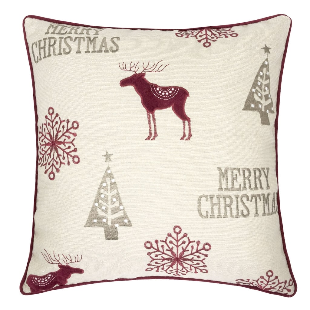 Homey Cozy Embroidery Christmas Holiday Throw Pillow Cover & Insert