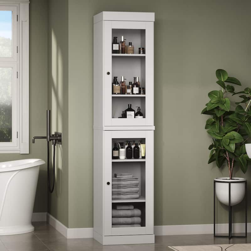 100% Solid Wood 16.5" Bathroom Cabinet with Optional Doors by Palace Imports - White-Glass