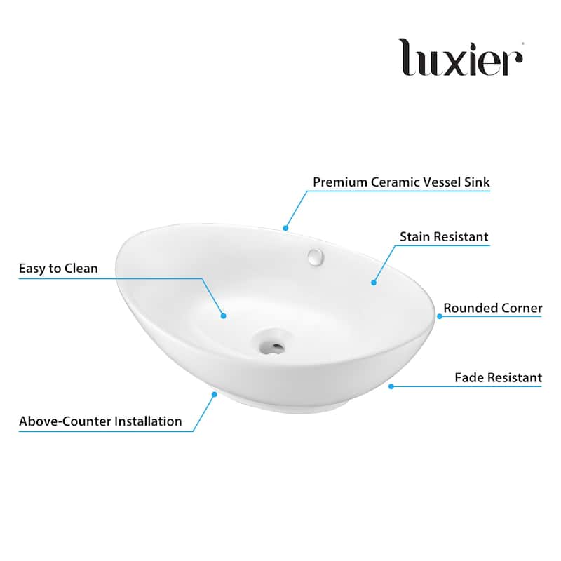 Luxier CS-004 Oval Bathroom Ceramic Vessel Sink Art Basin in White