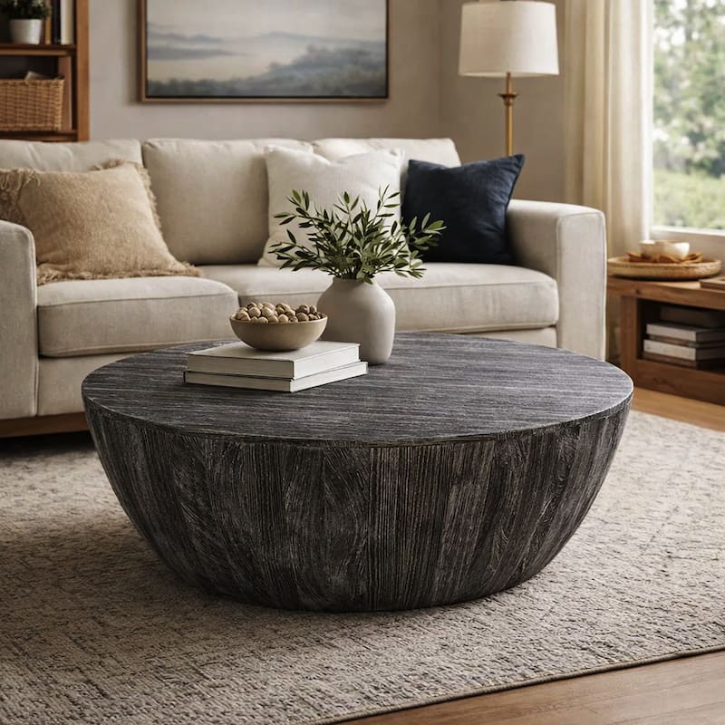 Arthur 35.5 Inch Round Mango Wood Coffee Table Subtle Grains