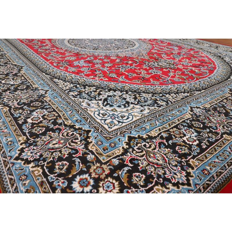 Red Medallion Kashan Turkish Area Rug Machine Made Traditional Carpet - 9'7" x 13'2"