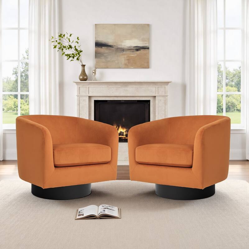 2 Set 360-Degree Swivel Round Barrel Chair Velvet Accent Chairs - 28.3"W×25.4"D×26.6"H - Orange
