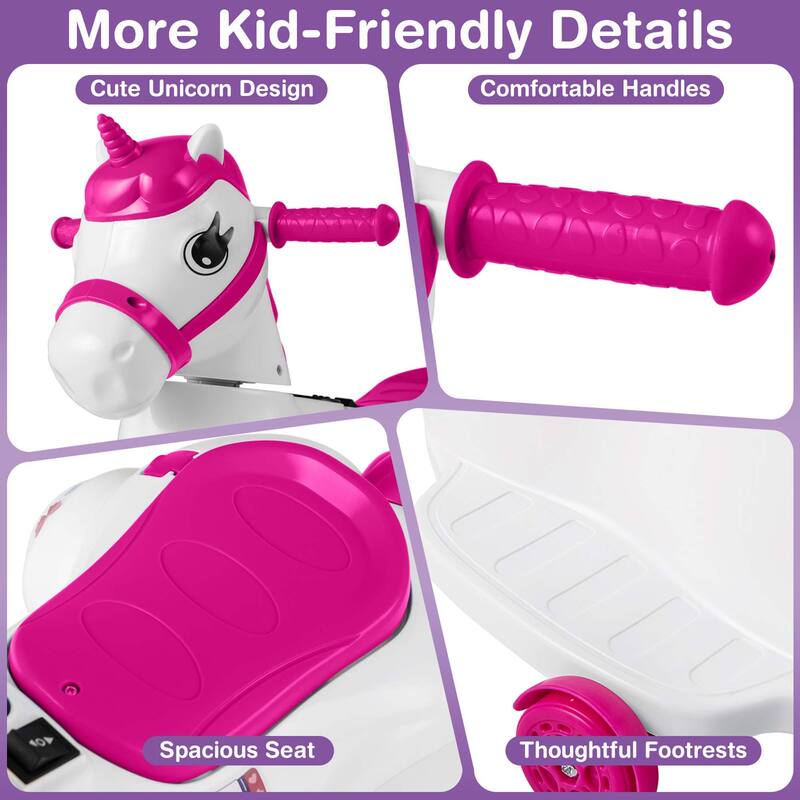 Costway 12V Kids Ride on Unicorn Toy with Training Wheels Music - See Details