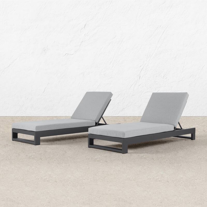 KOVA Minimalist Aluminum Outdoor Chaise Lounge (Set of 2) - Black-Grey